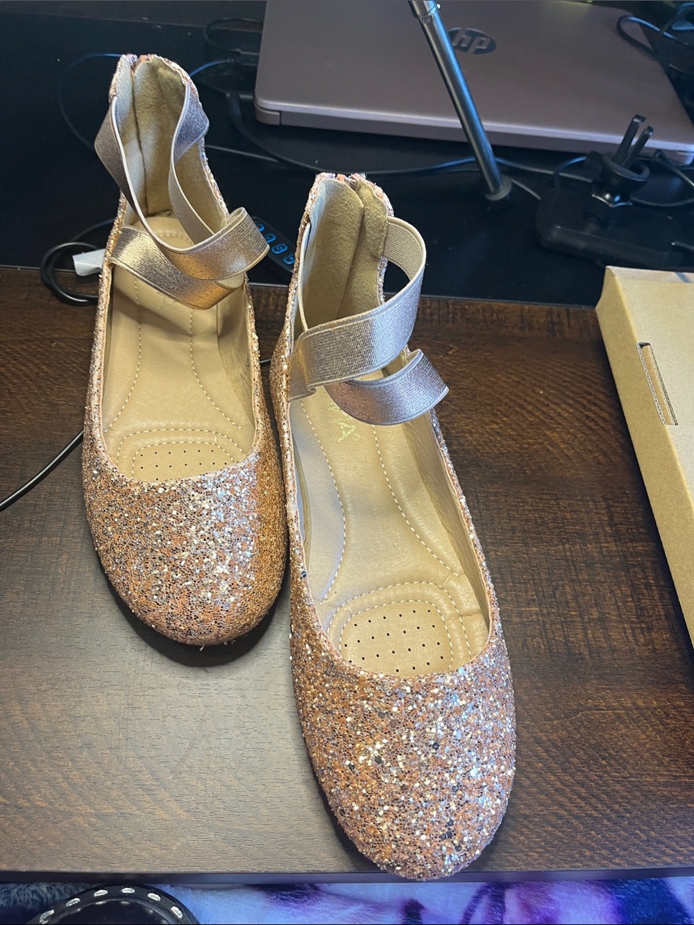 a.n.a Rose Gold Glitter Ankle-Strap Flats
